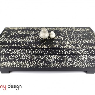 Black rectangle lacquer box attached with eggshells, stone bird knob included with stand 18*45 cm